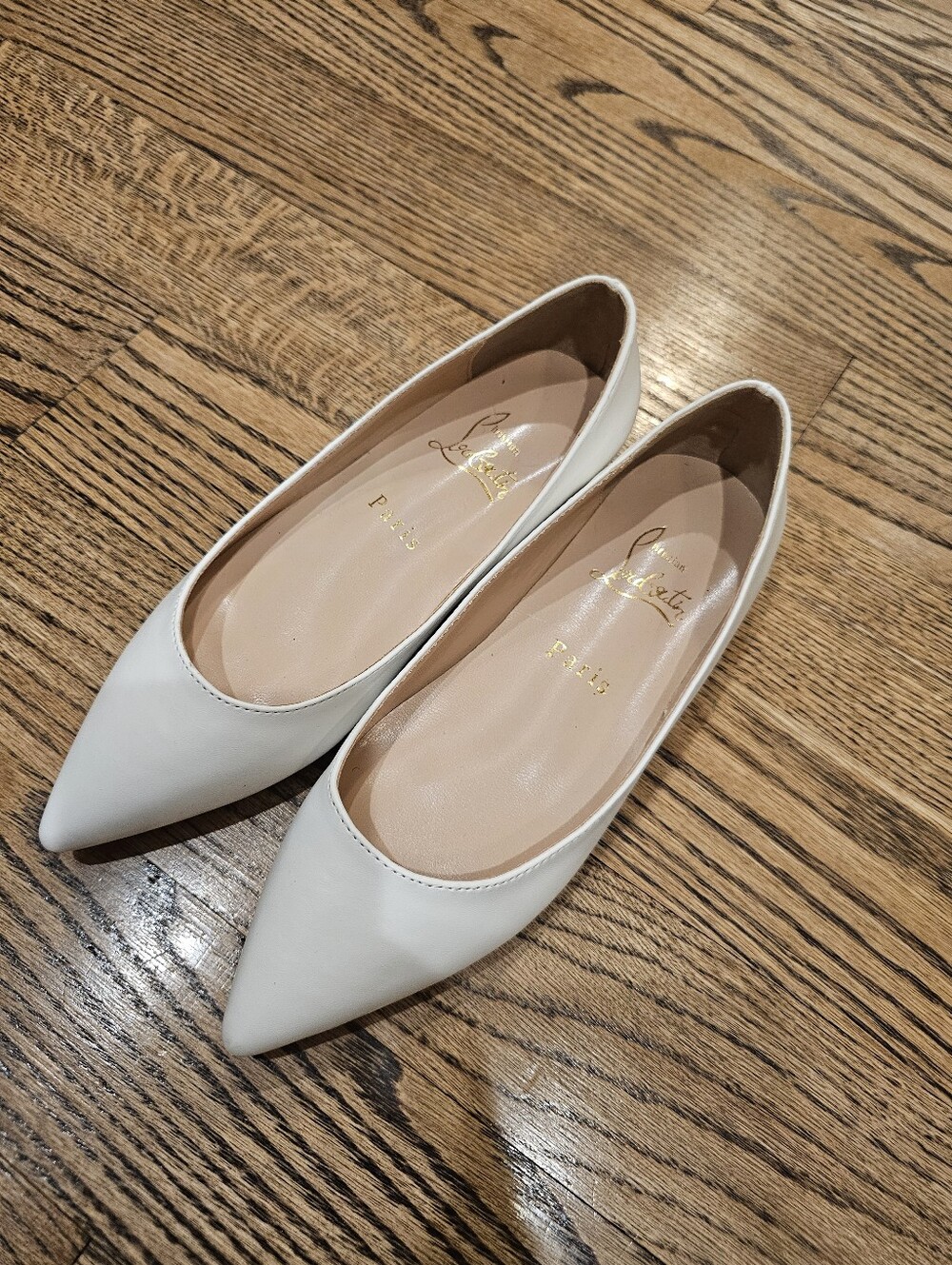 Christian Louboutin Ivory Pointed Leather Flats